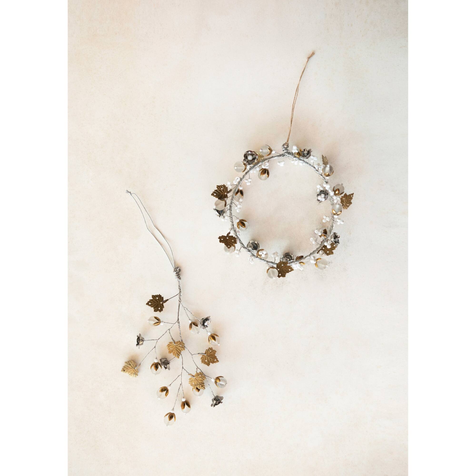 Hello Honey® 7" Brass Metal Beaded Leaves & Flowers Ornament